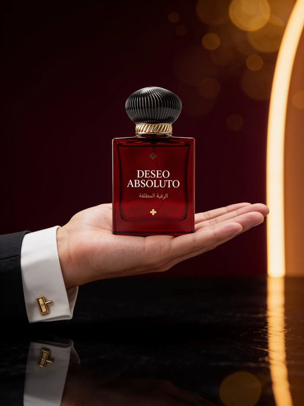 Una mano sostiene el frasco de Deseo Absoluto
