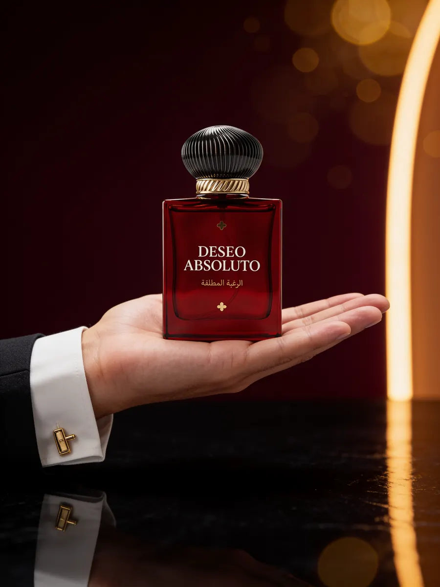 Una mano sostiene el frasco de Deseo Absoluto